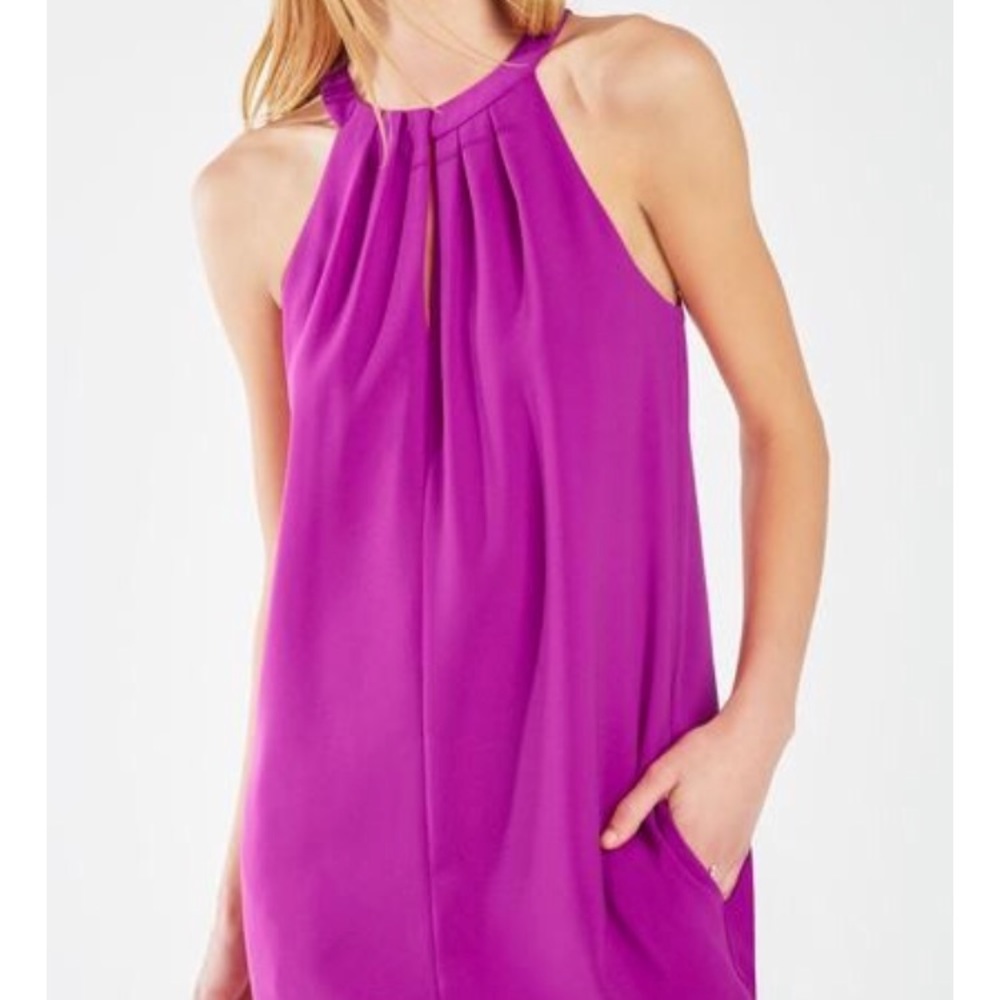 Pleated Fuchsia halter mid shift dress BCBGMaxazeria